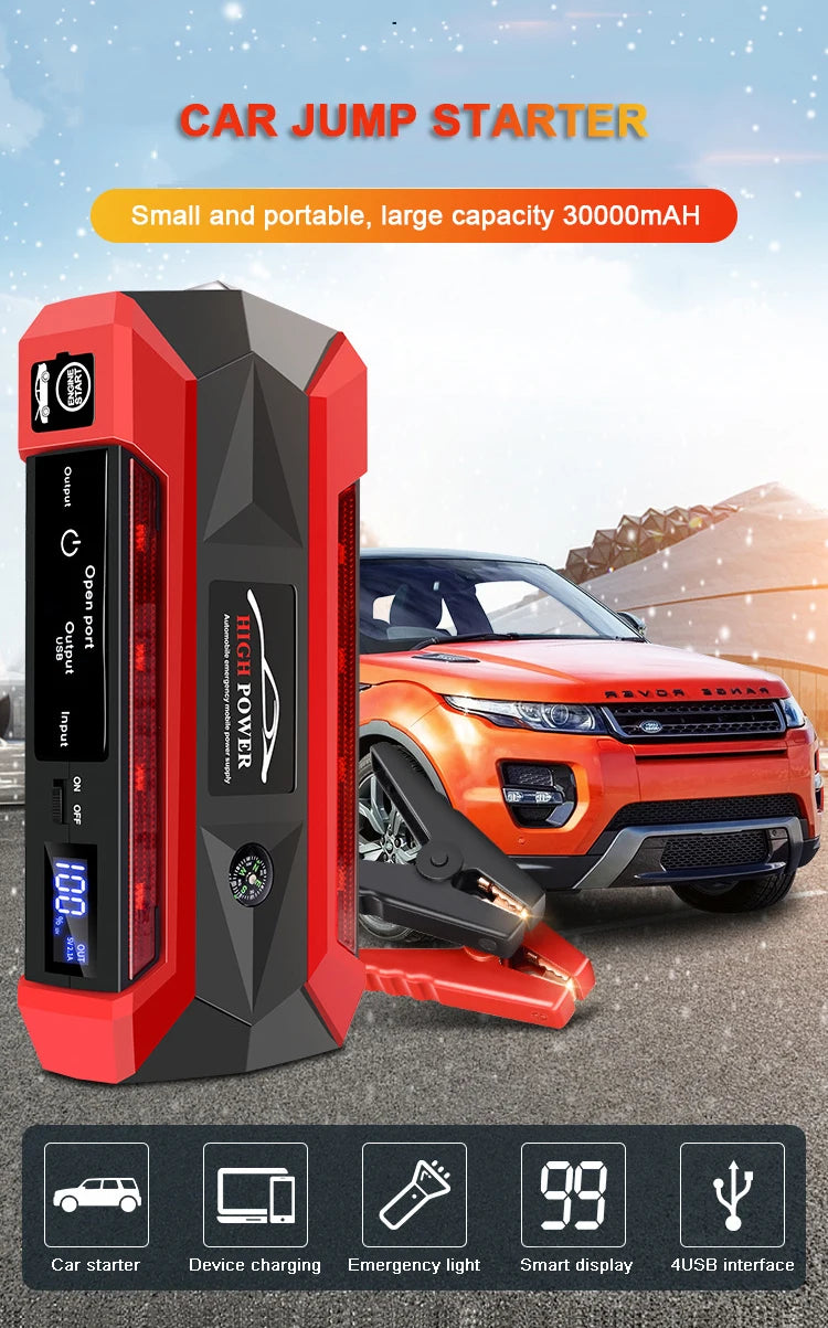 30000mAh Car Jump Starter Portable Car Battery Booster Charger 12V Car Emergency Start Power Supply Starting Device Car Starter