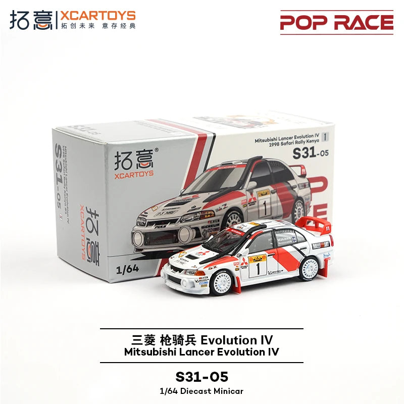 POP RACE 1/64 Mitsubishi Lancer Evolution IV Safari Rally Kenya 1998 #1 Alloy Premium Diecast Vehicle Model Toys Collectible