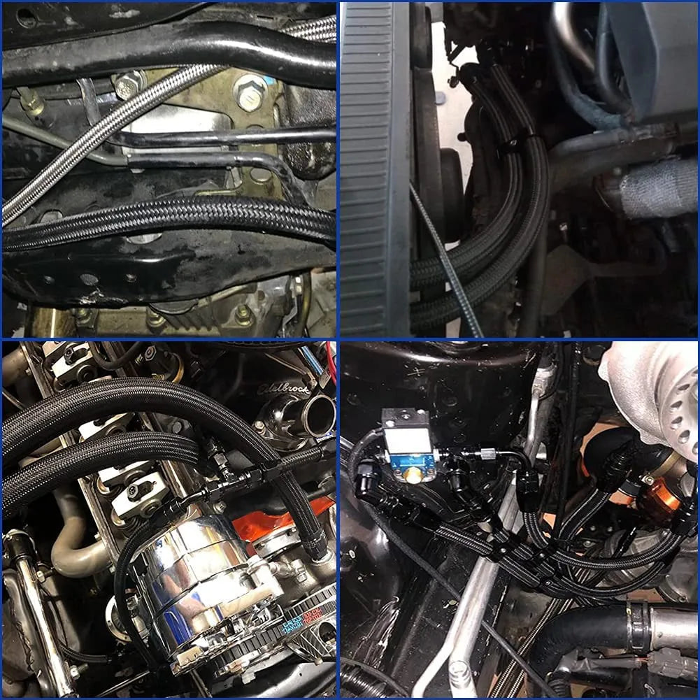 1M 6AN AN6 Black Braided Oil Fuel Fittings Hose End 90+90 Degree Oil Adaptor Kit Oil Fuel Hose Line