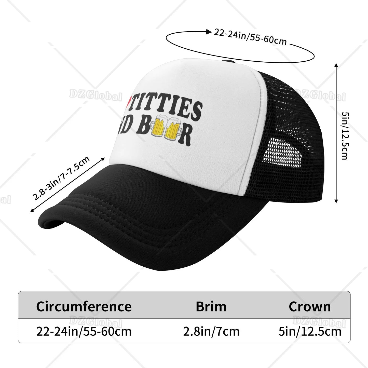 Funny Trucker Hat I Love Titties and Beer Adjustable Mesh Baseball Cap for Men Women Breathable Adjustable Snapback Cap
