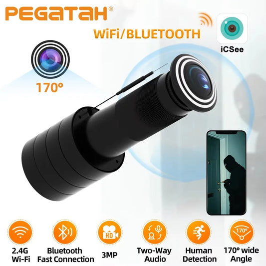 Door Camera 3MP HD Peephole WiFi Camera 170° Wide-angle Door Viewer Motion Detection Smart Home Security Wireless Cat-eye Auto Record