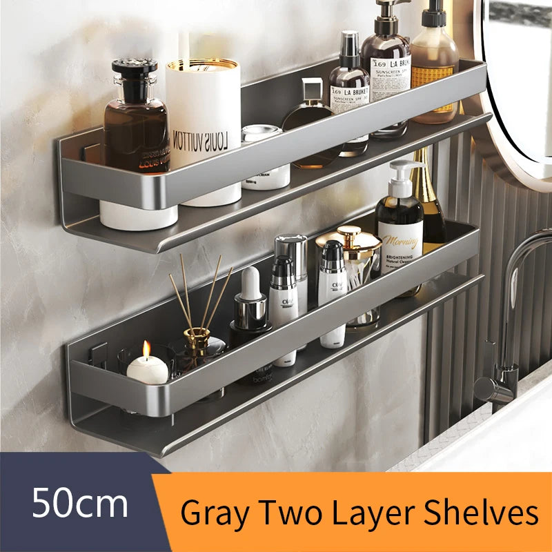 Black Bathroom Shelf White Rectangle Makeup Organizer Mental Corner Shelf Shampoo Storage Shelf Shower Wall Rack