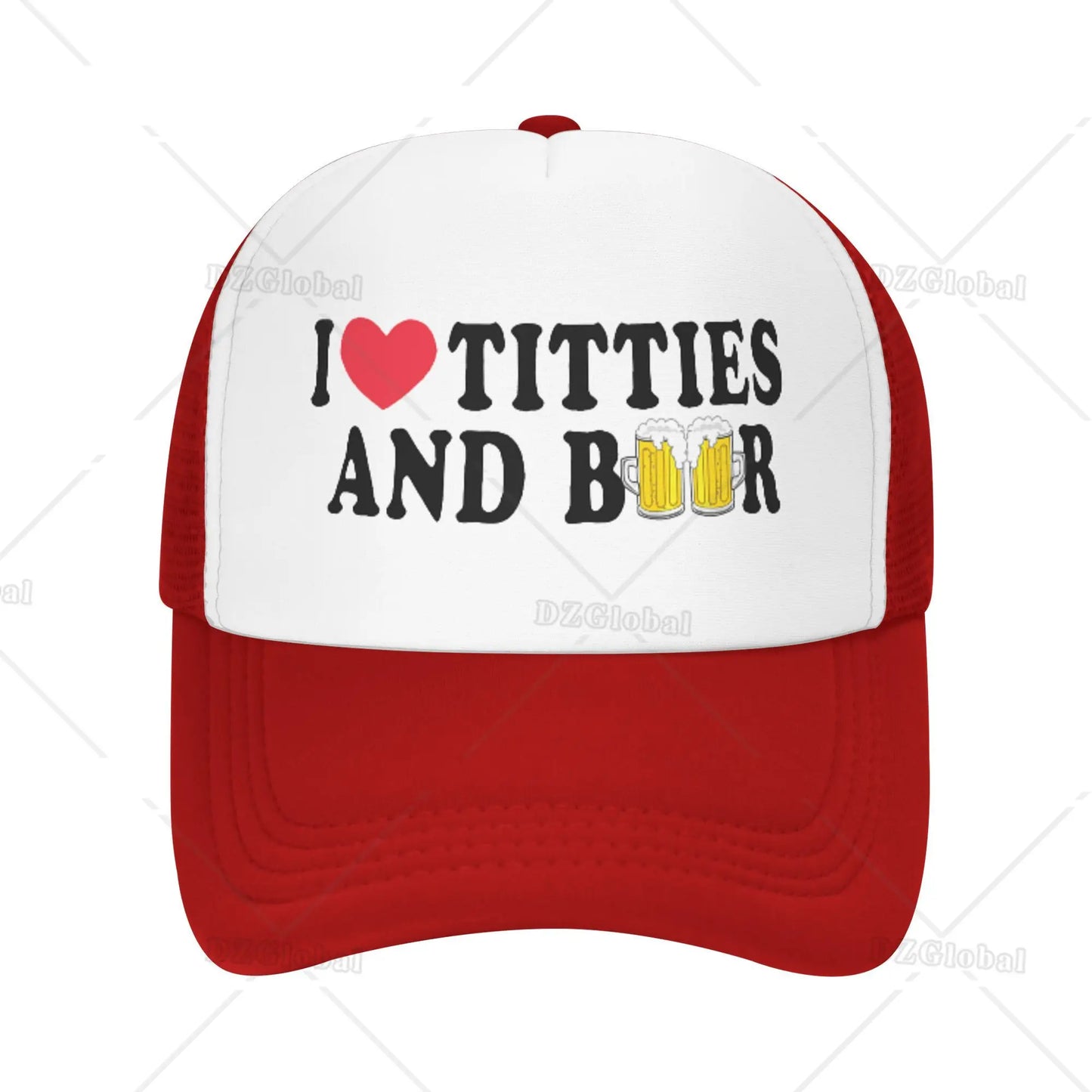 Funny Trucker Hat I Love Titties and Beer Adjustable Mesh Baseball Cap for Men Women Breathable Adjustable Snapback Cap