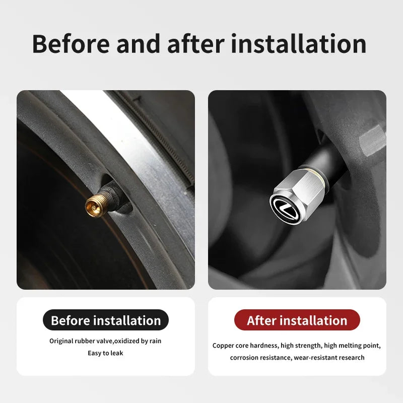 5PCS Lexus -Styling Wheel Tire Valve Rims Stem Caps Dust Decor For Lexus CT200h ES250 ES300h NX300h RX350 IS250 IS200 GS300