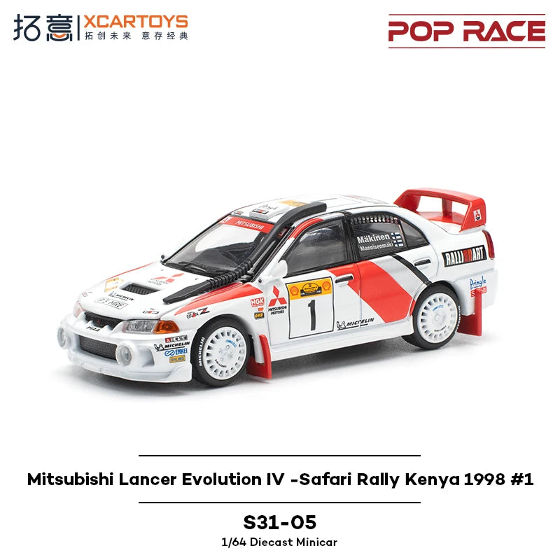 POP RACE 1/64 Mitsubishi Lancer Evolution IV Safari Rally Kenya 1998 #1 Alloy Premium Diecast Vehicle Model Toys Collectible