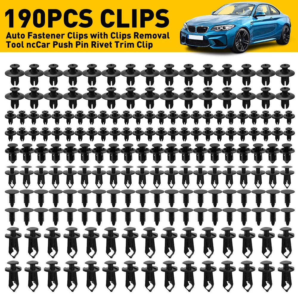 190 PCS Car Fastener Clip Kit Bumper Fender Rivet Clips Auto Body Push Retainer Clip