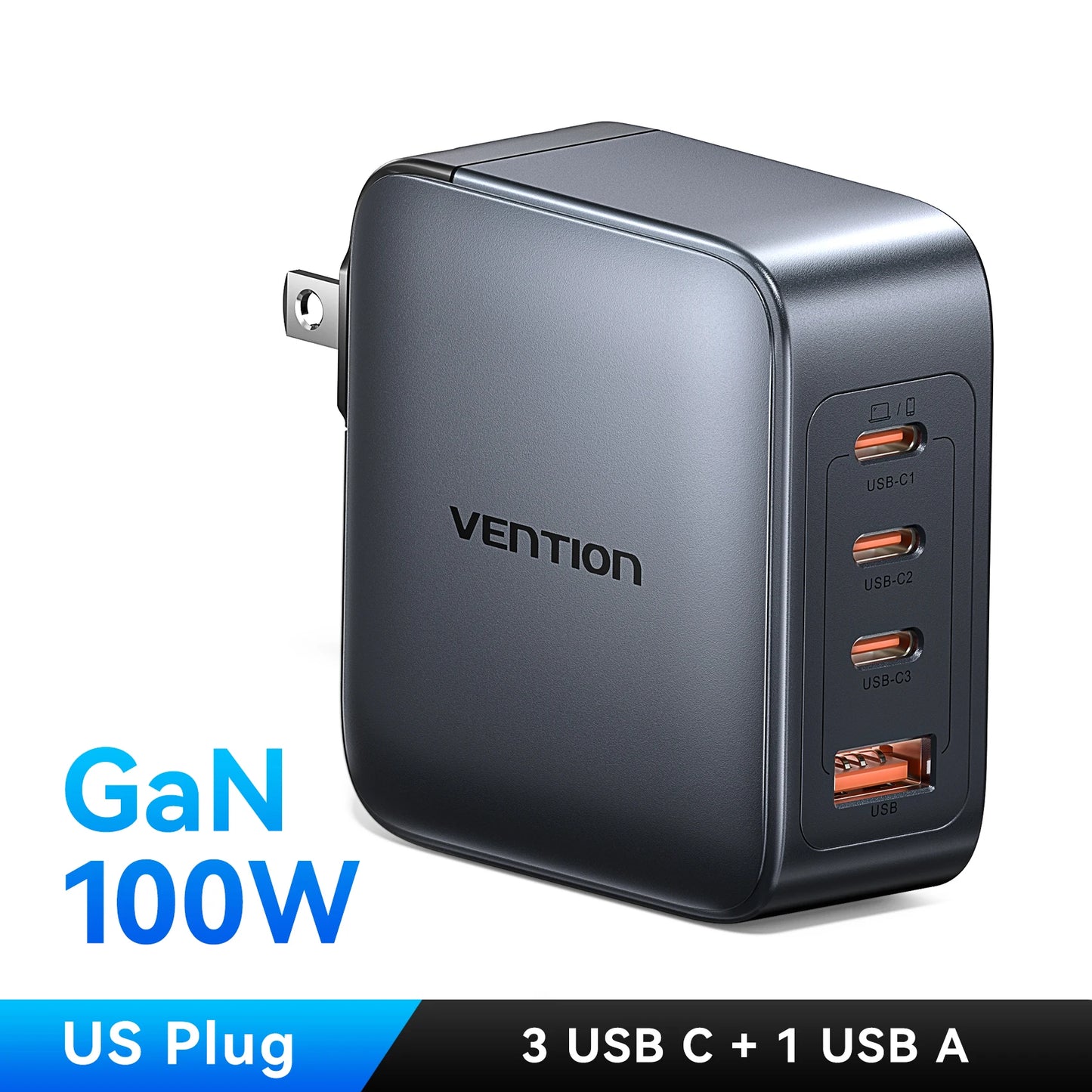 Vention 100W GaN Charger 4 Ports USB C Charger Quick Charge For Macbook Laptop Tablet PD Fast Charger For iPhone 16 15 14 Pro