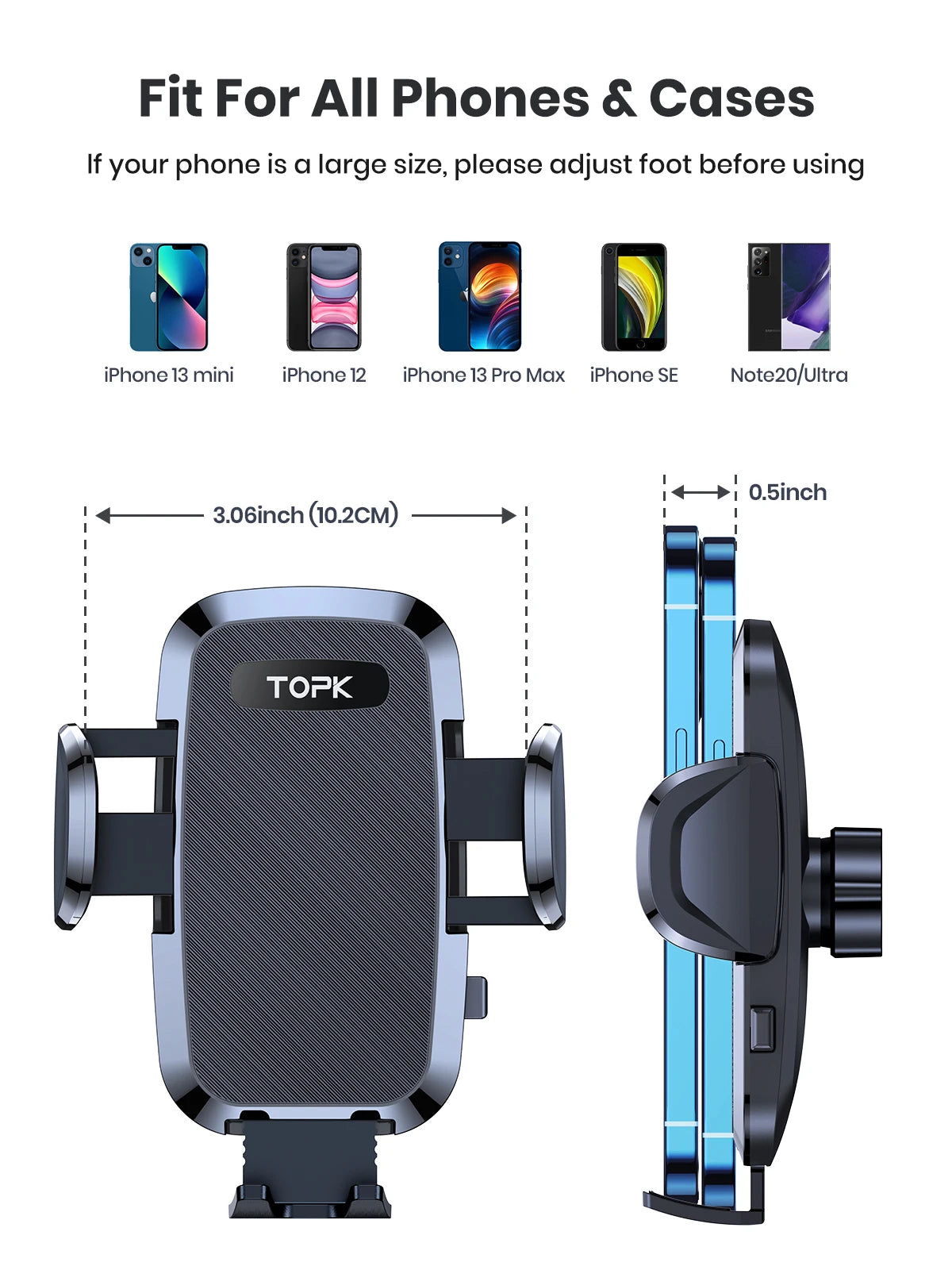 TOPK Car Phone Holder 4 in 1 Super Stable Car Phone Mount for Car Dashboard/Windscreen/Air Vent Compatible with All Mobile Phone