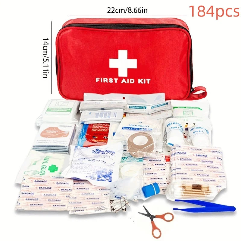 First Aid Kit, 184 Piece Compact Medical Survival Kit/Box With Lightweight Hard Case