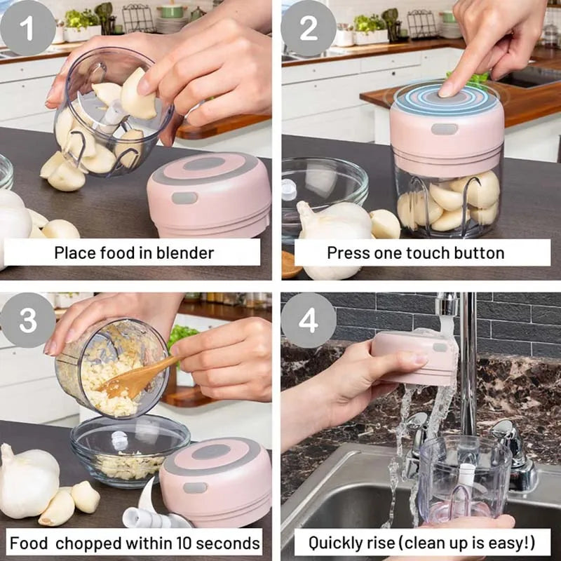 Automatic Electric Garlic Crusher Speedy Blender Usb Portable 250ml