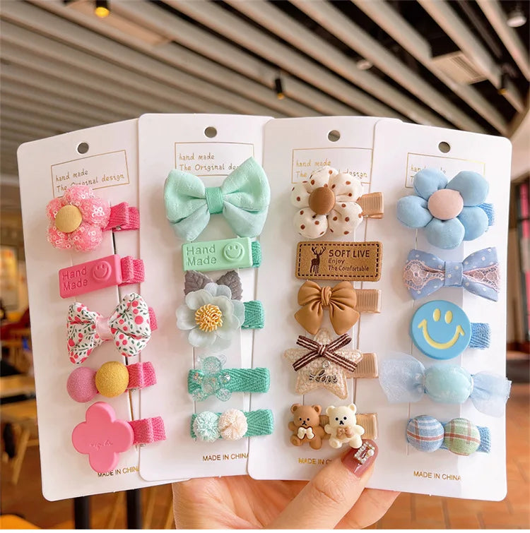 1Set Girls Cute Candy Bowknot Flower Barrettes Girls Baby Hair Clip Hairpins Headband For Children Kids Hair Accessories New