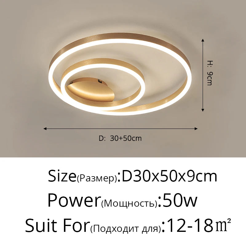 Household Gold Led Chandeliers 3 Circle Bedroom Metal Living Dining Room Lighting