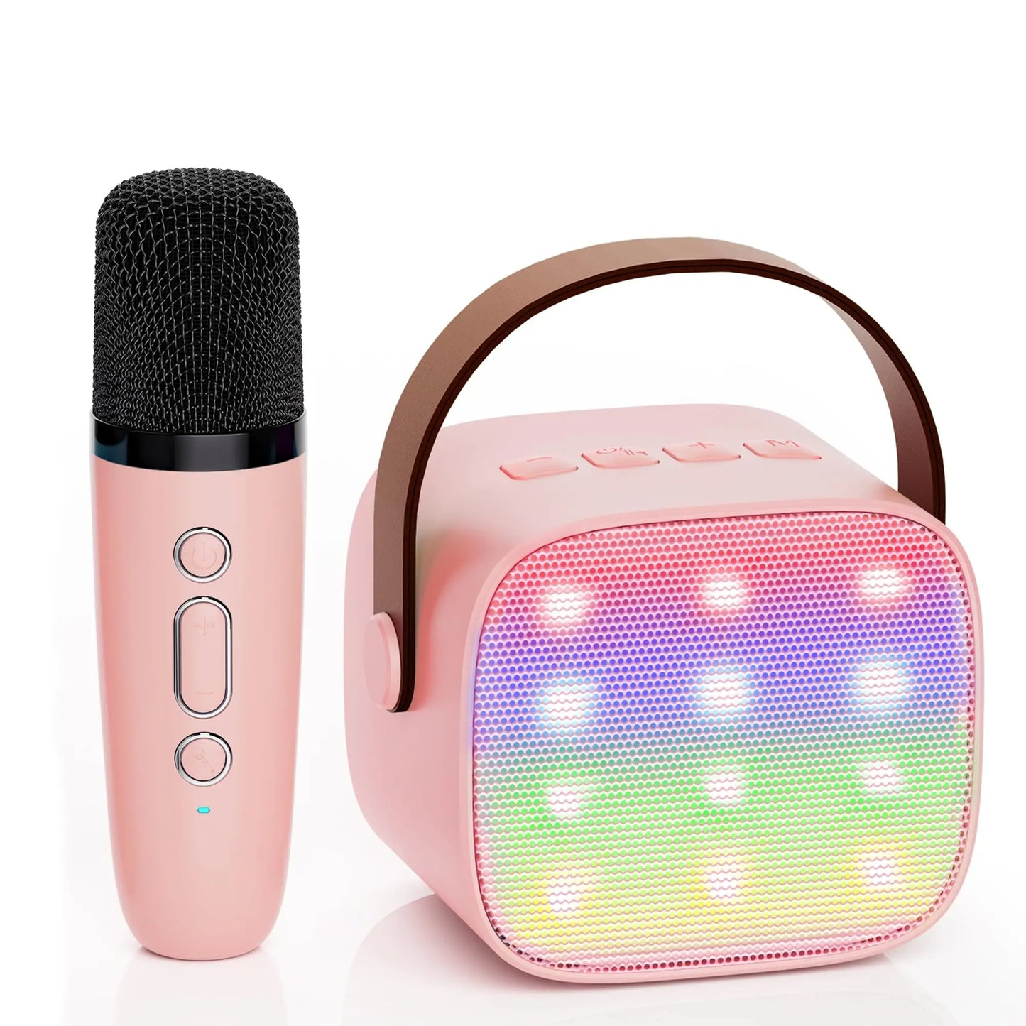 Mini Karaoke Machine Portable Bluetooth 5.3 PA Speaker with 2 Wireless Microphones for Home Family Singing Gift K12