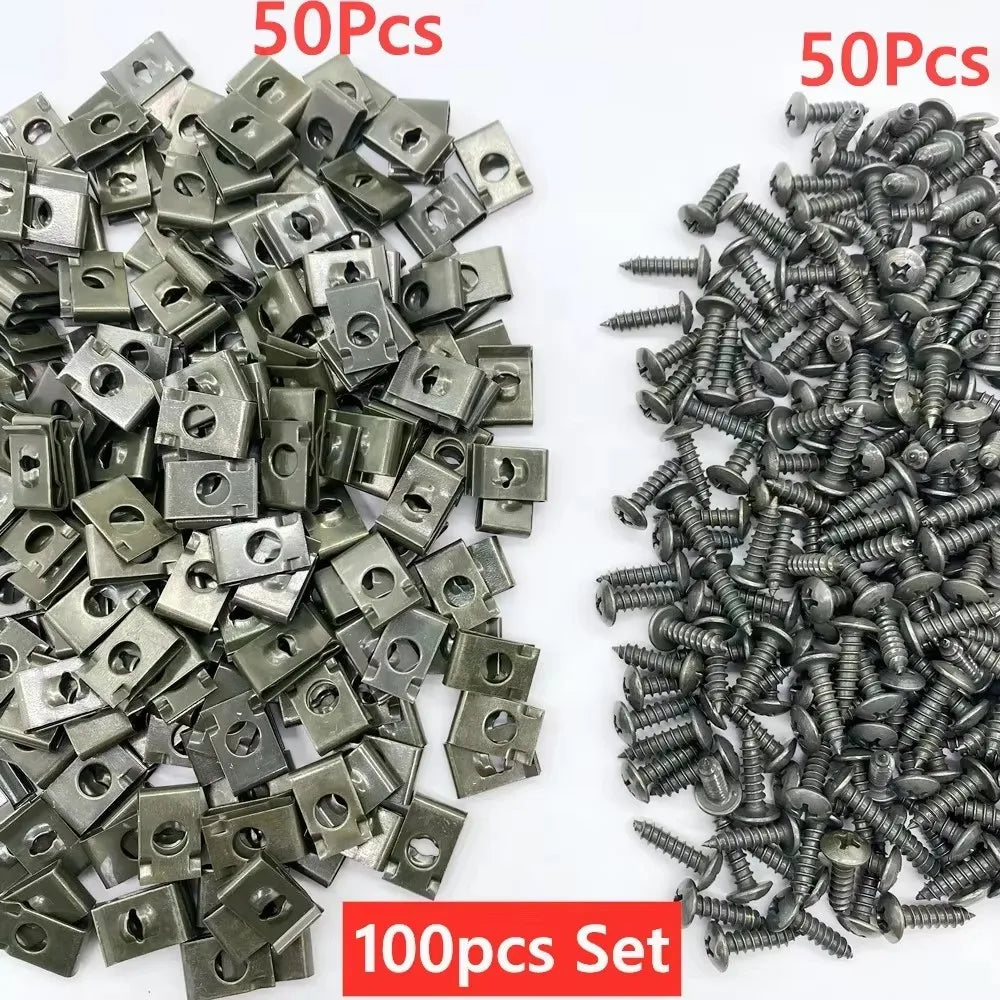 100Pcs-10Pc Mixed Car Metal Screw Fastener Clip U-Type Clip Anti-rust Protection