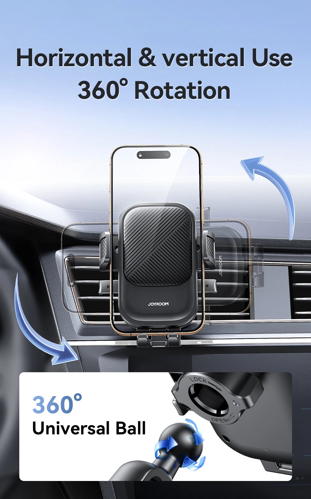 Car Phone Holder 360° Rotation Car Air Vent Phone Holder Universal Hands-Free Cell Phone Mount For 4.7-6.9'' Phones