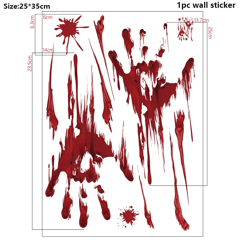 Halloween Warning Tape Wall Door Window Blood Handprint Footprint Stickers Halloween Theme Party Horror Scene Decor Supplies