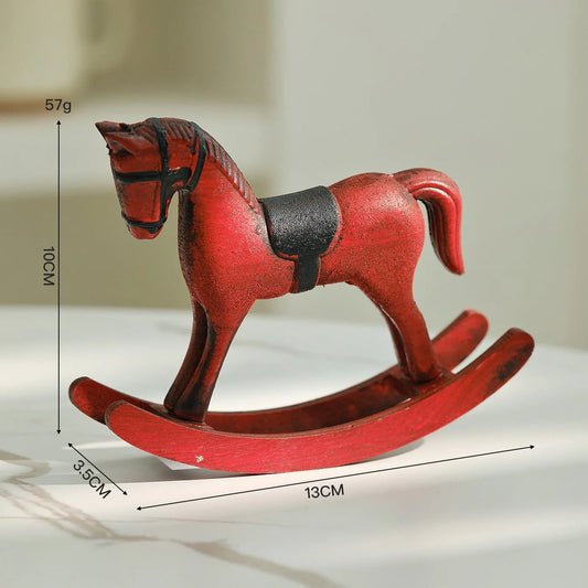 Nordic Retro Wooden Rocking Horse Ornament Desk Decor Balance Art Adornment Creative Hand Carved Animal Figurines Xmas Kids Gift
