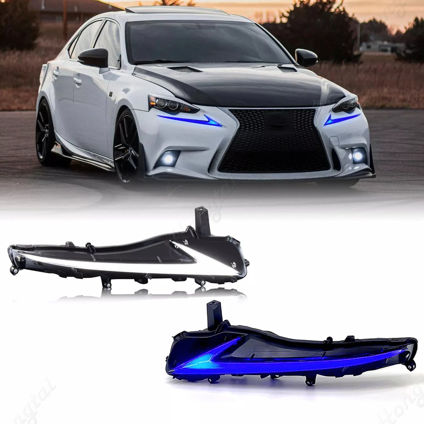 Pair Daytime Running Lights for 2013-2021 Lexus IS250 IS300 IS350 Sequential Lamps Start - UP Animation With Sequential Signal