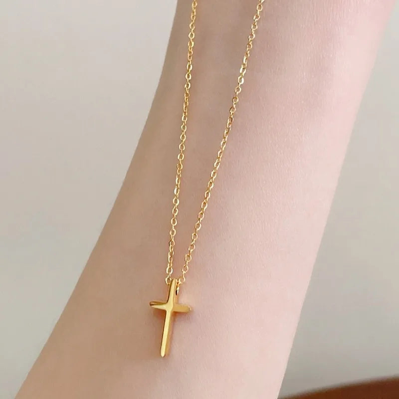 Stainless Steel Cross Necklac Gold Color Necklace for Women Men Exquisite Chain Necklaces Birthday Present Jewelry Accessories