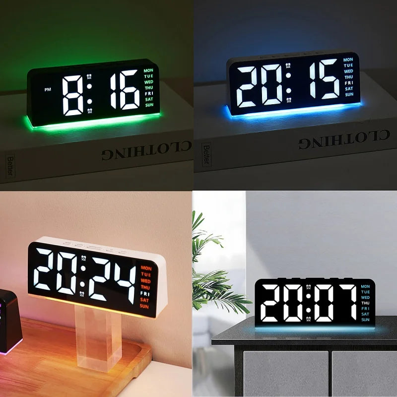 USB Powered Digital Alarm Clock with Mood Light Dual Alarm Snooze Table Clock