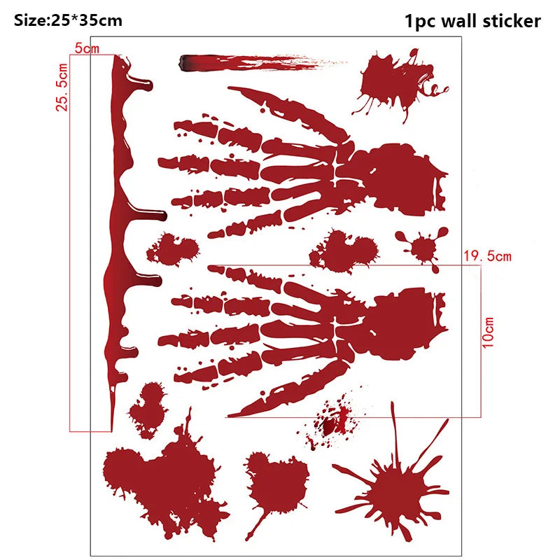 Halloween Warning Tape Wall Door Window Blood Handprint Footprint Stickers Halloween Theme Party Horror Scene Decor Supplies