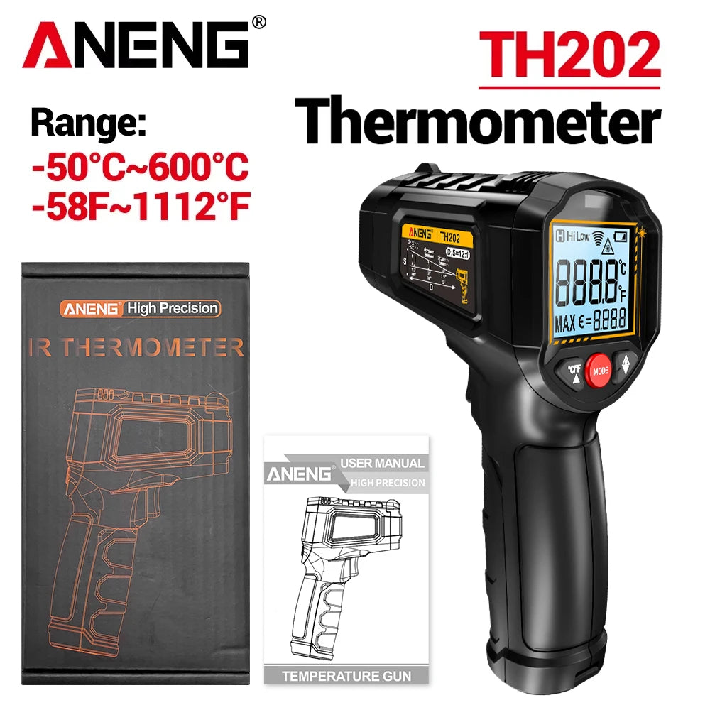 ANENG TH202 Infrared Thermometer Non-contact -50~600℃ Digital Laser Temperature Meter LCD display Pyrometer Point Gun Tester