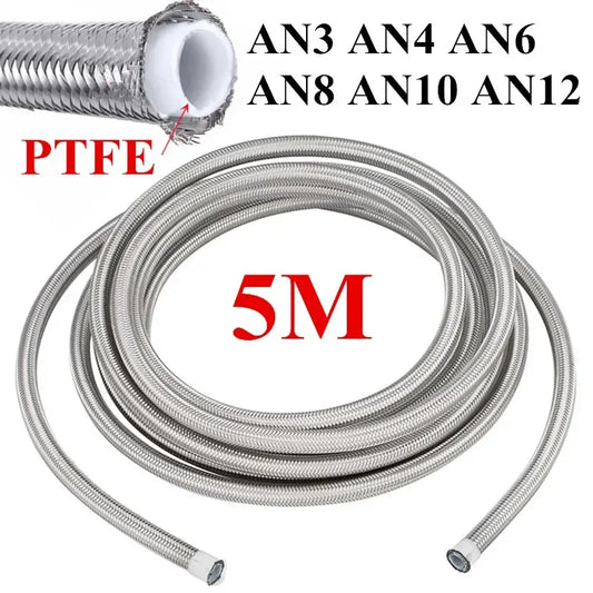 5 Meters AN3 AN4 AN6 AN8 AN10 AN12 Universal Racing Hose 304 Stainless Steel Braided PTFE Brake Hose Fuel Oil Line Cooler Pipe