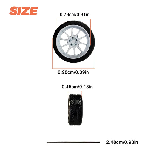 1/64 TC4 ZE40 G025 Toy 9.8mm Wheels with Rubber Tires Cast Model Car Modified Parts 1 set