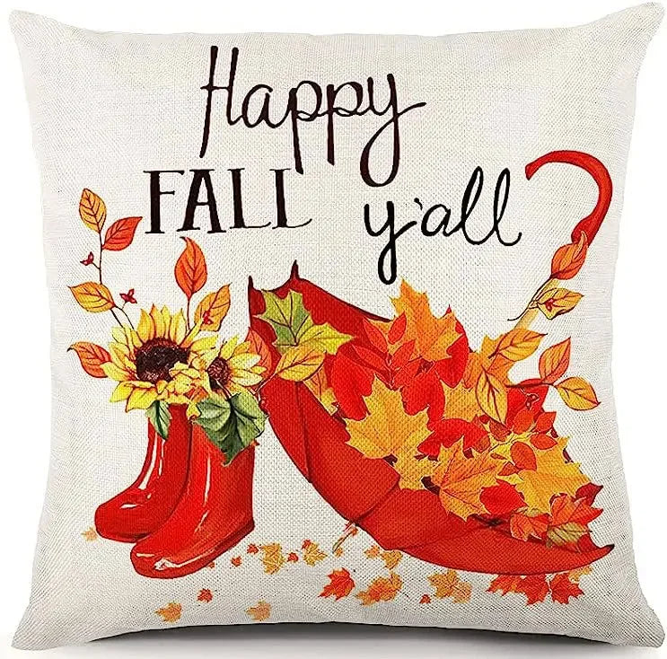 18*18inch Thanksgiving Decorative Cushion Cover ,Linen Pumkin Maple Leaf Autumn Pillow Covers ,Cushion Covers for Sofa Chair