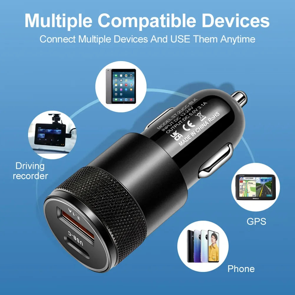 66W USB Car Charger 3.0 USB Type C Fast Charging Phone Adapter For Iphone Laptops Tablets
