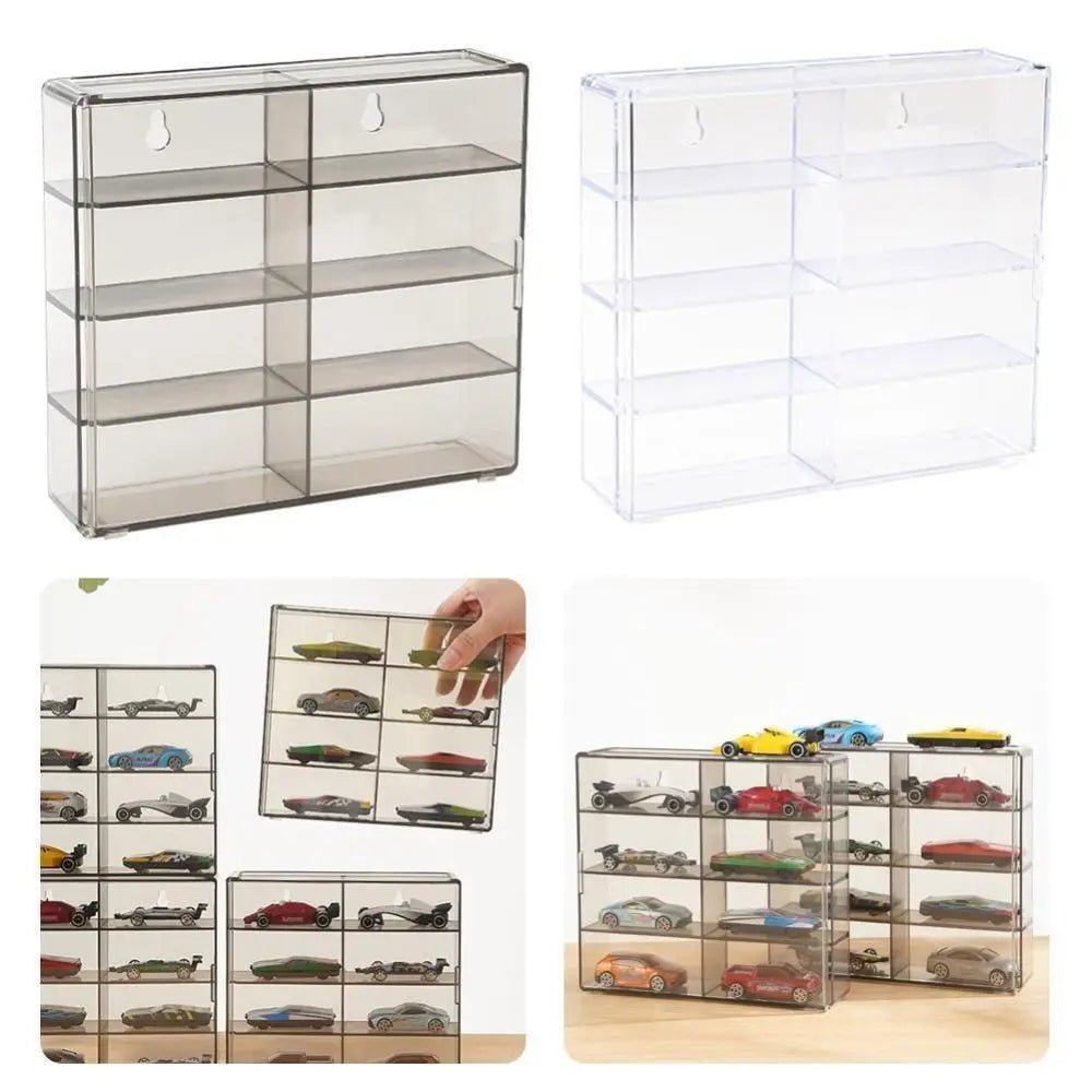 8 Grids Transparent Dustproof Acrylic Display Rack Toy Model Cars Display Box Wall Mounted 1:64 Storage Box Hotwheels Cars
