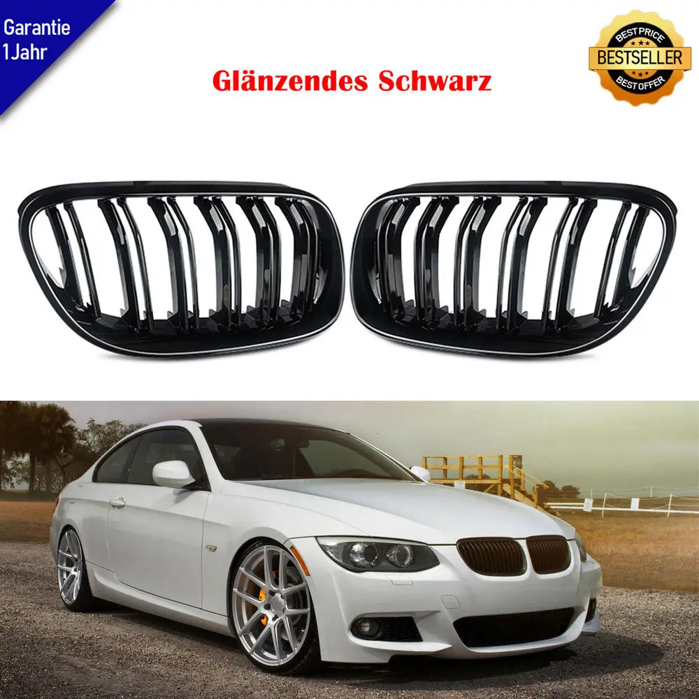 BMW Grille Schwarz Glänz Nieren Grill Kühlergrill Doppelsteg Für BMW E92 E93 2DR LCI Paar