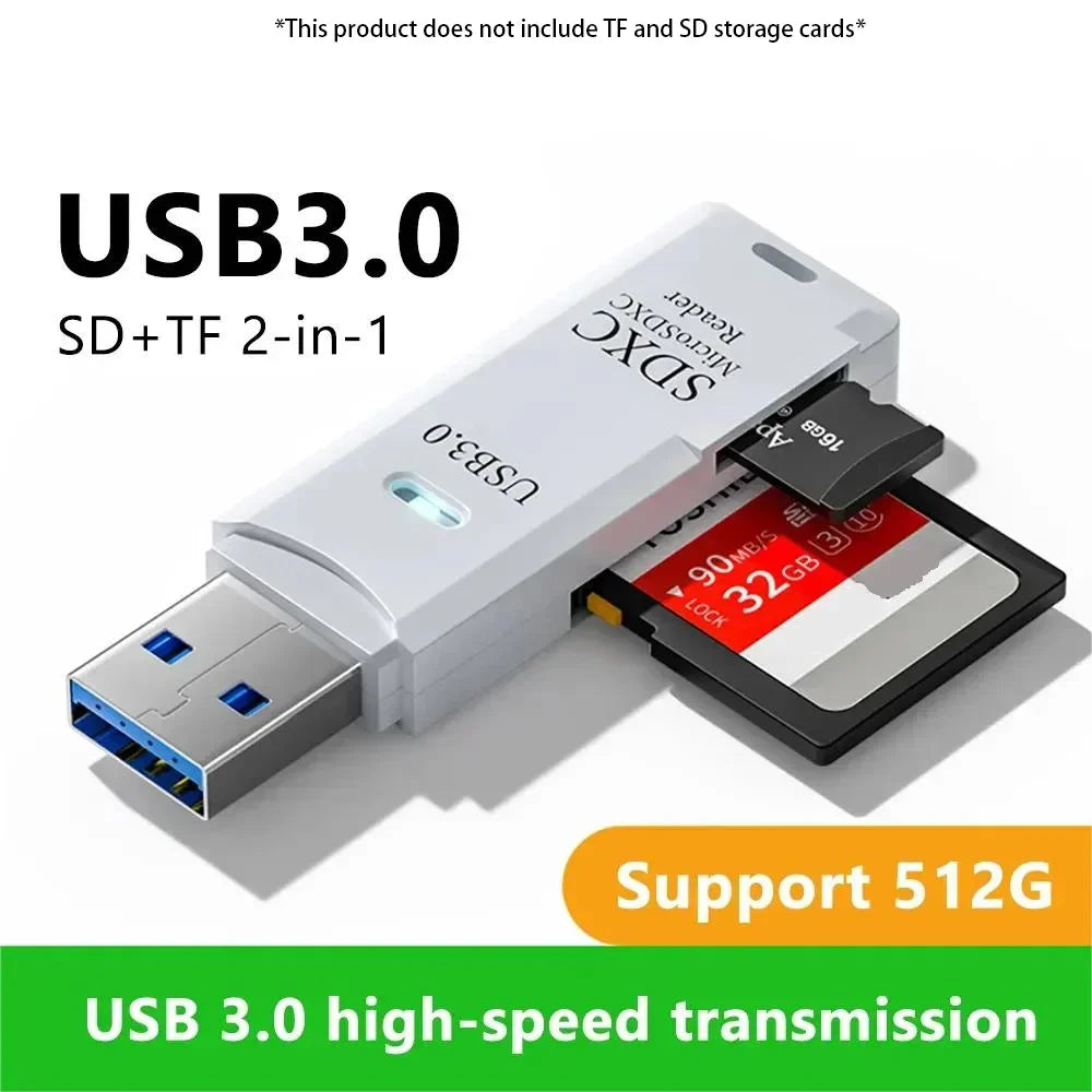 Multi Functional 2 In 1 High-speed USB 3.0/2.0 Card Reader Supports TF+SD