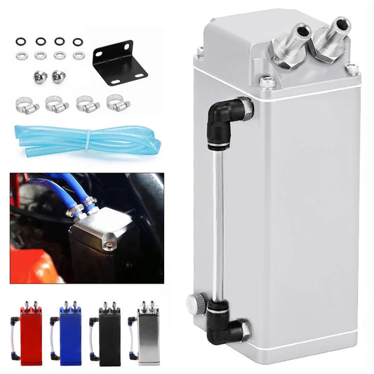Universal Square Style Oil Catch Can Oil Tank Reservoir Breather Kit 0.5L Aluminium Racing Fuel Surge