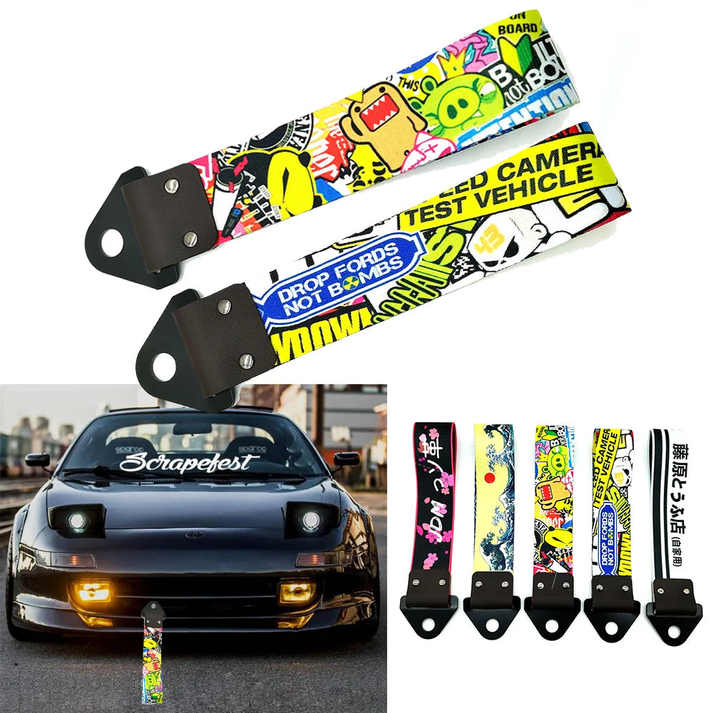Newest JDM Racing Car styling Car Ropes Hook Individual Decoration Hokkaido Towing Strap Initial D Tow Strap Auto Accessories
