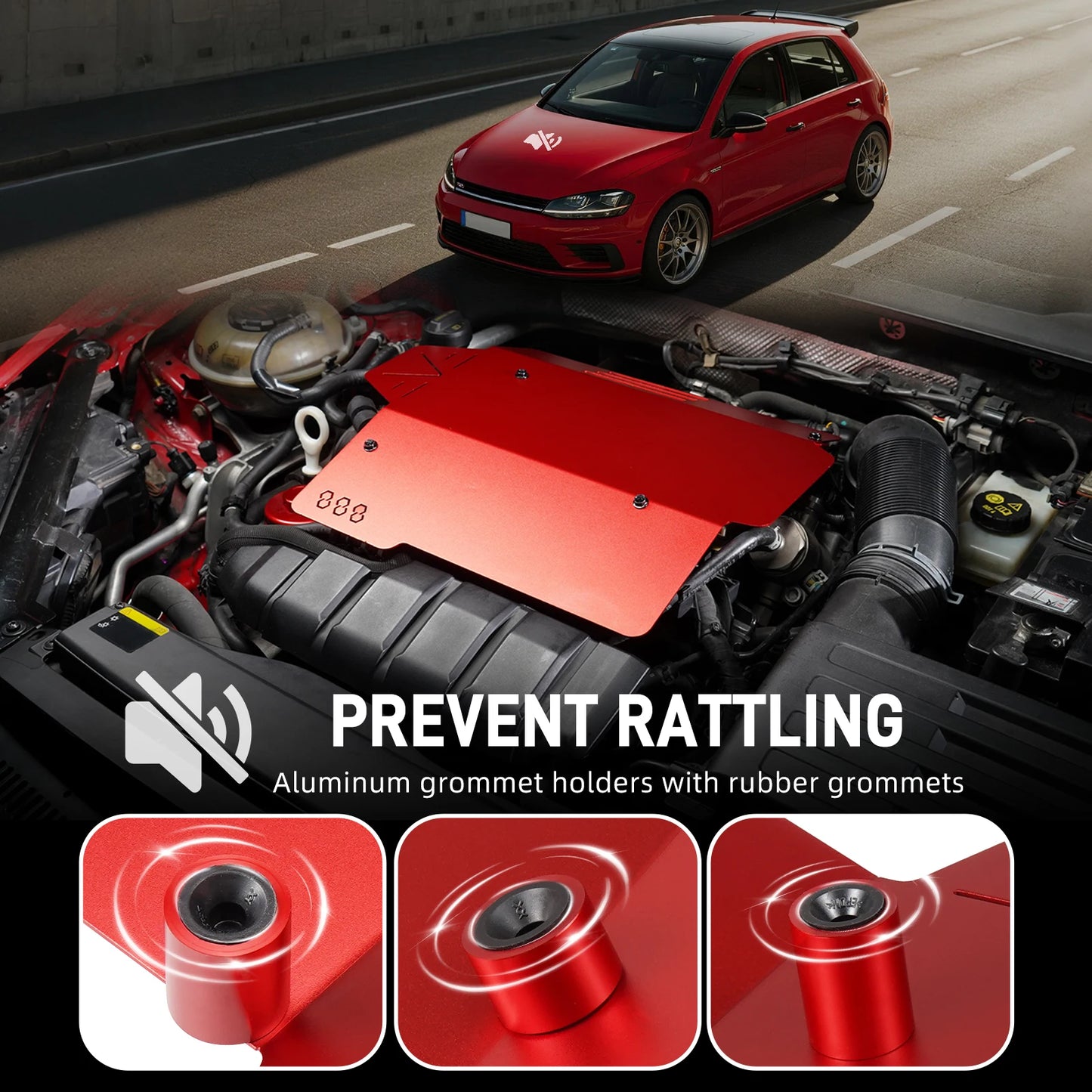 QT BEVINSEE Aluminum Engine Cover for VW Golf GTI/for Arteon/for Atlas/for Jetta GLI 2.0L,for Alltrack 1.8L, Replace for 06K103925G