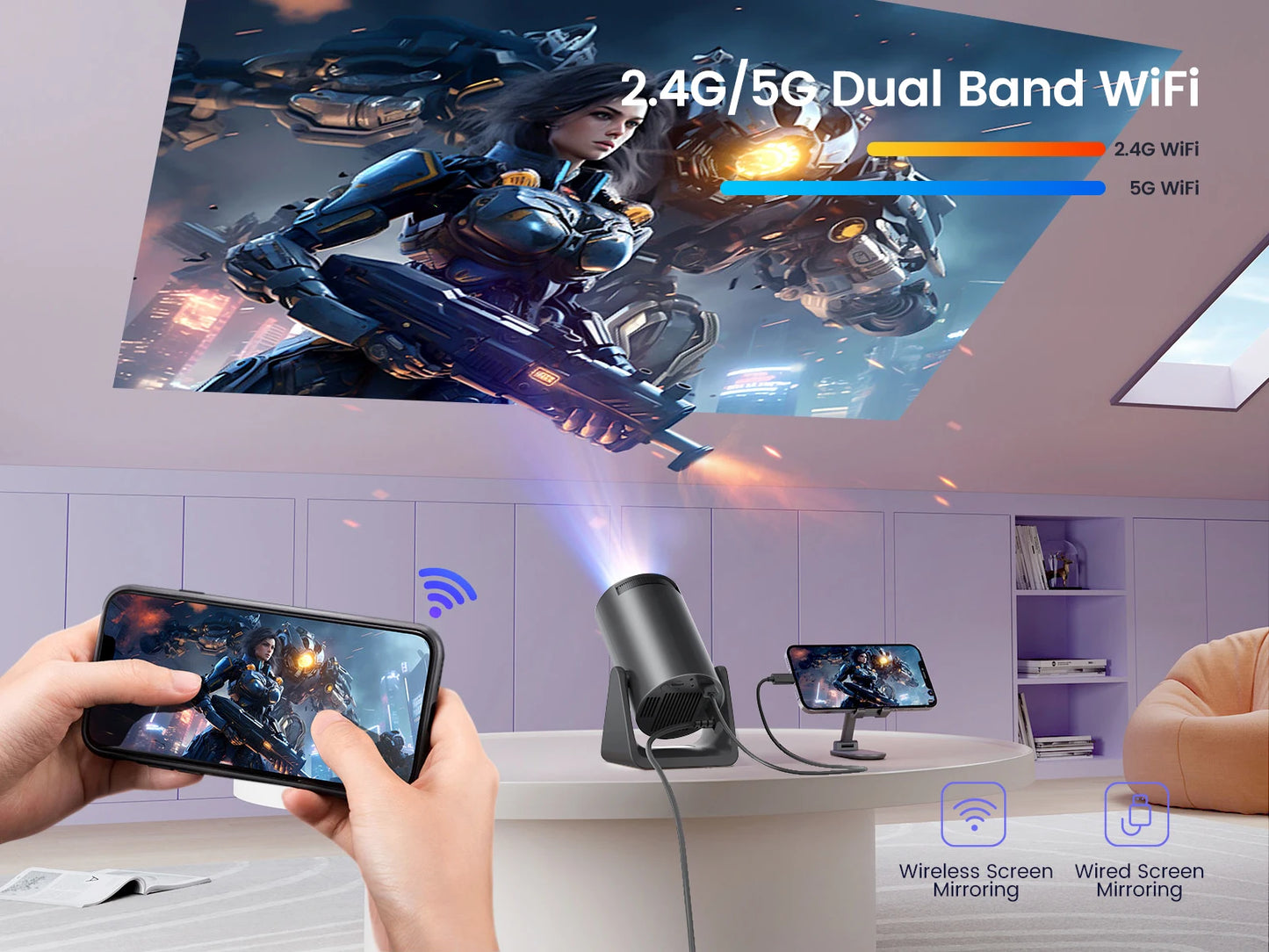 Wimius L1 Mini Projector 1080P Support 300 ANSI Android 11 Wifi Bluetooth Projector