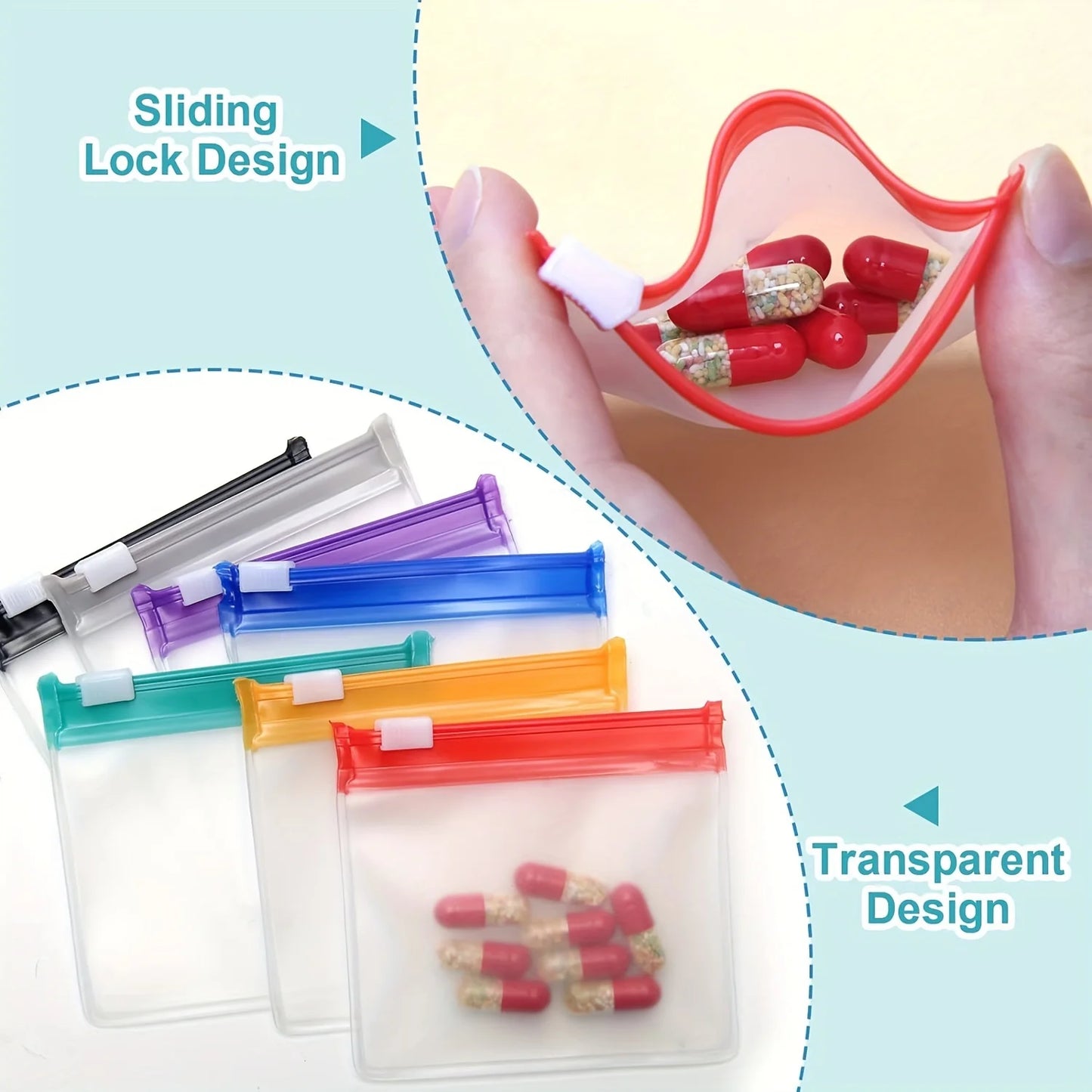7pcs Pill Pouch Bags Reusable Zippered Pill Pouch Set