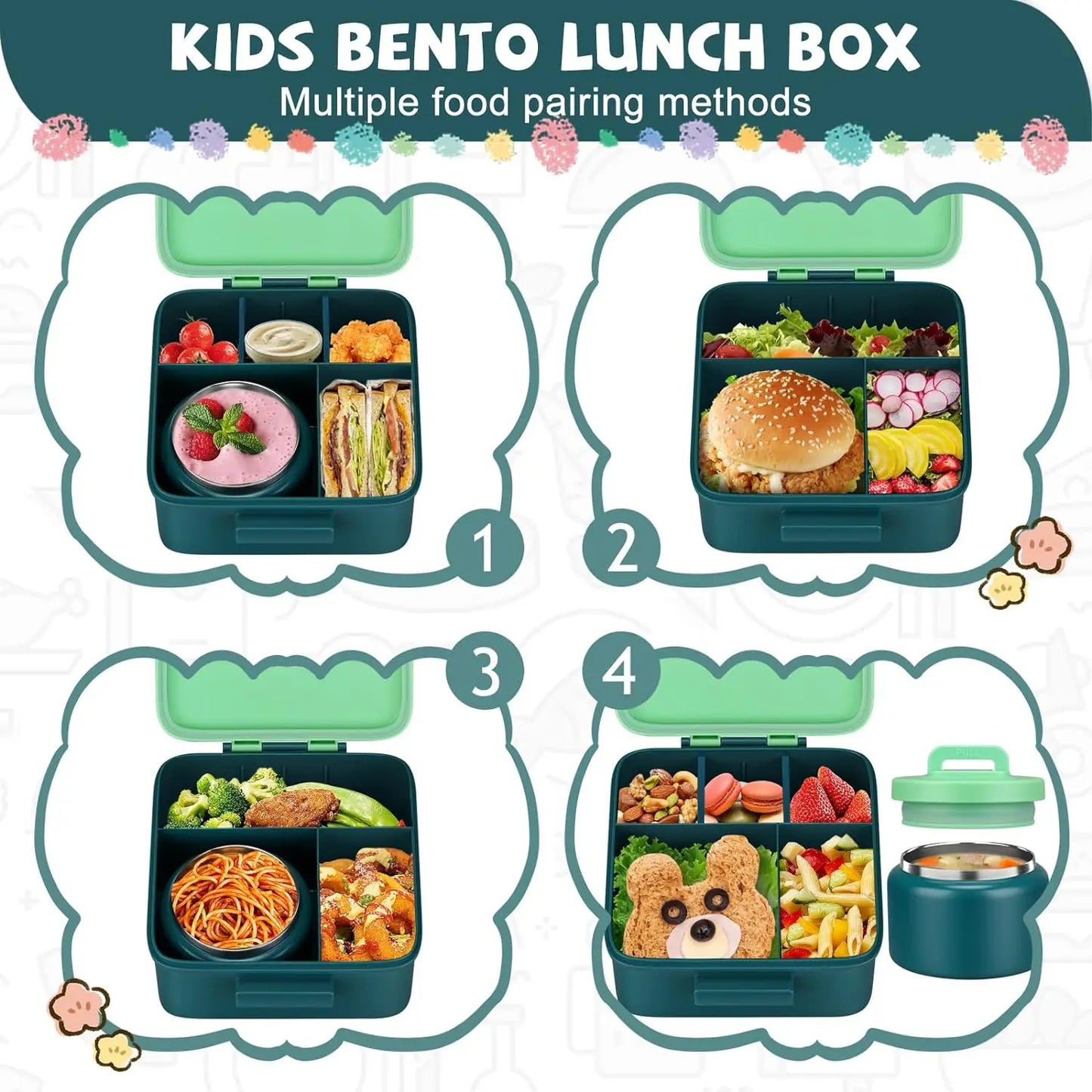 Bento Lunch Box With 8oz Stainless Steel Insulated Vaccum Food Jar