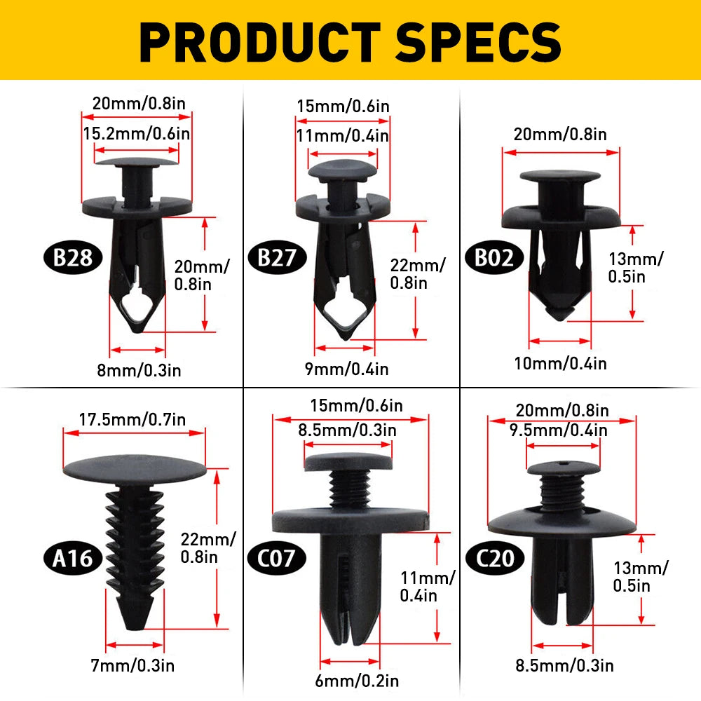 190 PCS Car Fastener Clip Kit Bumper Fender Rivet Clips Auto Body Push Retainer Clip