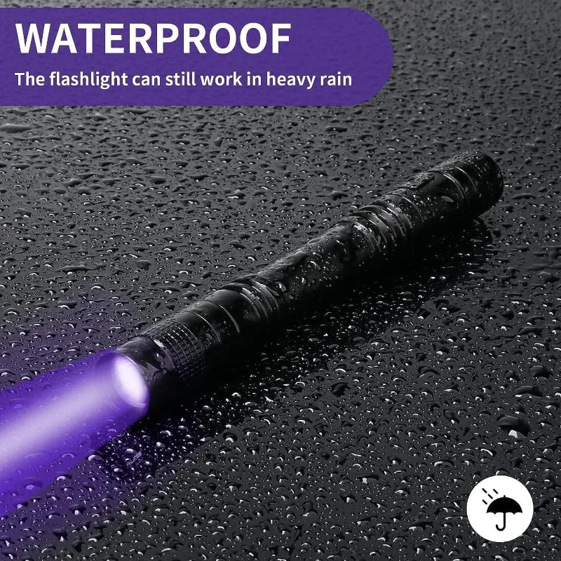 UV Flashlight 395nm Ultraviolet Torch With Pen Clip Portable AAA Batteries