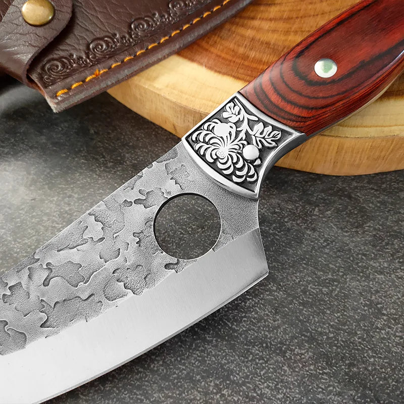 Hand-Forged Boning Knife Professional Butchers' Knife Wood Handle Cleaver Meat Kitchen Knife Chef Slicing Fruit Utility Knife