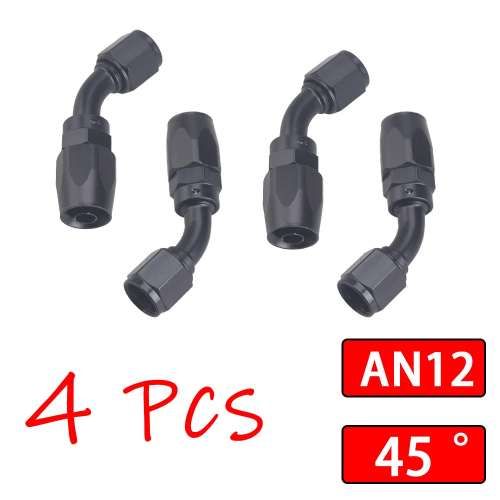 4Pcs Universal AN4 AN6 AN8 AN10 AN12 Straight 45° 90° 120° 180° Degree Oil Fuel Swivel Hose End Fitting Oil Hose End Adaptor Kit