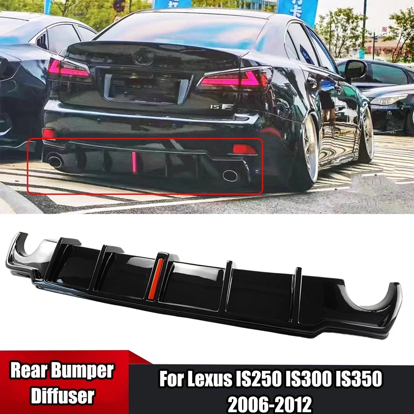 IS250 IS300 IS350 2006-2012 Rear Bumper Diffuser With Pilot Led Light Tail Lip Spoiler Splitter Car Auto Accessory