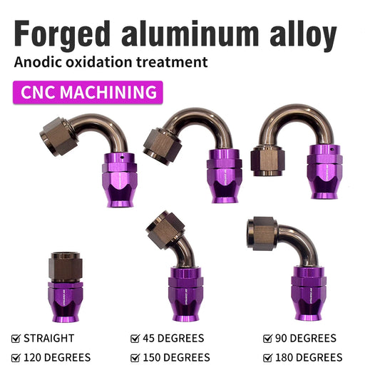 SK CUSTOM PTFE Hose End Oil Pipe Interface AN6 Straight 0°/45°/90°/120°/150°/180 Degrees PTFE Fuel Line Hose End Fitting Adapter