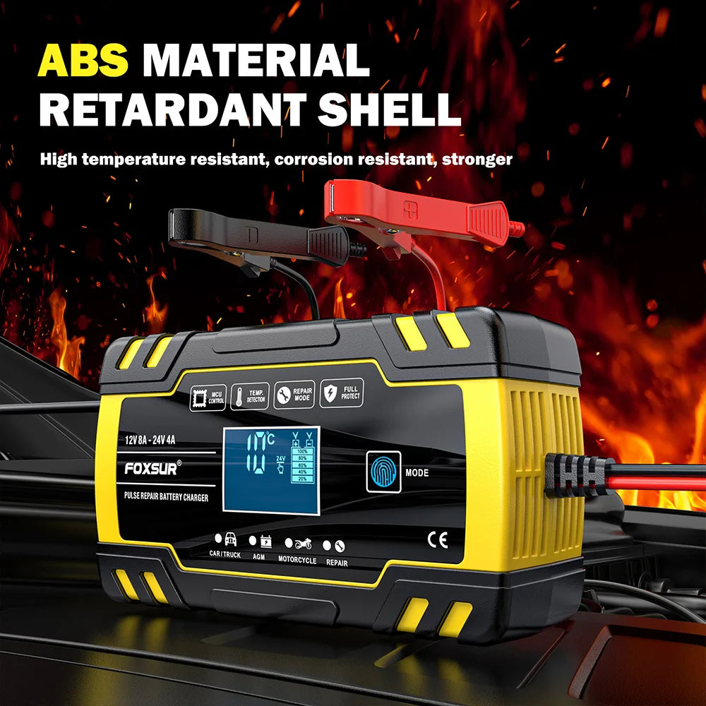 12V 8A/24V 4A Car Battery Charger Automatic Start Fast Charger Use For Car Motorcycle Truck AGM Deepcycle GEL Lead-Acid Battery