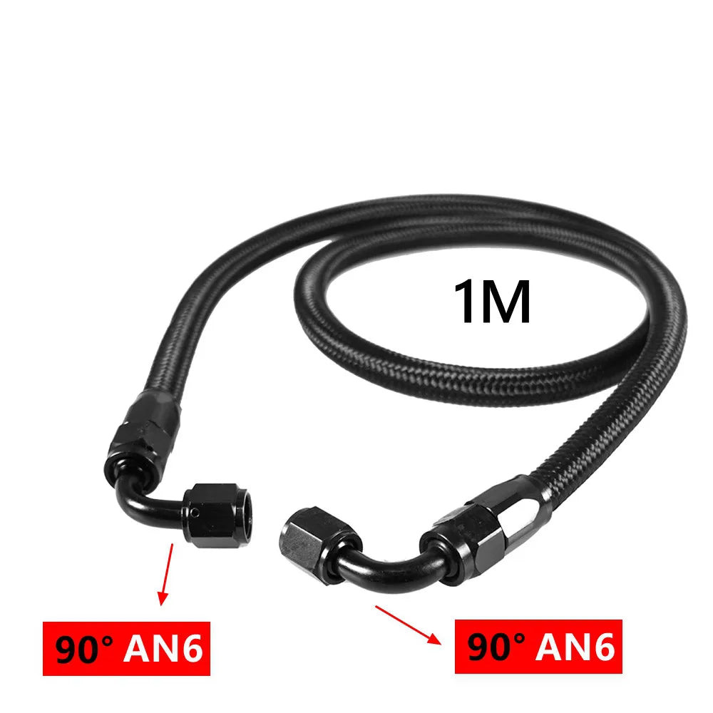 1M 6AN AN6 Black Braided Oil Fuel Fittings Hose End 90+90 Degree Oil Adaptor Kit Oil Fuel Hose Line