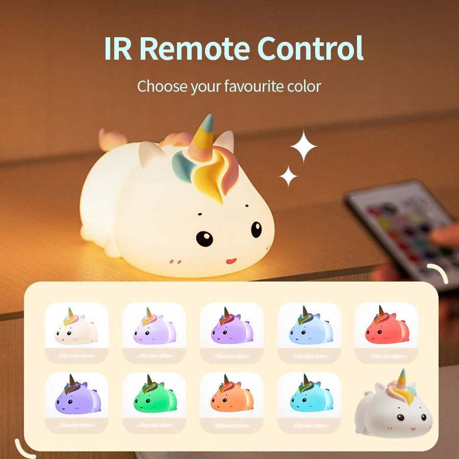 Rechargeable Silicone Patting Lamp Unicorn LED Night Lamp with Remote Control