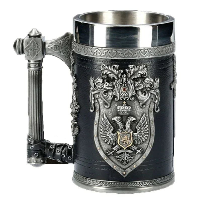 Medieval Viking Retro 3D Sword Skull Beer Mug With Stainless Steel Insert Resin Big Capacity Coffee Cups Men's Halloween Gift