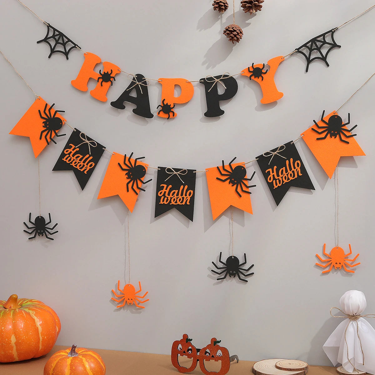 Boo Halloween Banner Pumpkin Ghost Spider Web Bat Bell Flag Party Decoration Flag Pendant